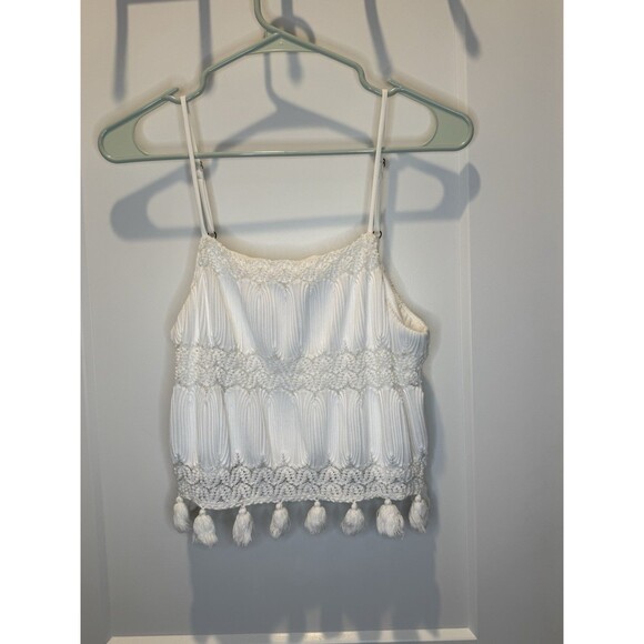 Show Me Your Mumu White Boho Crochet Tassel Tank Top Festival Beach Summer M - Picture 2 of 8